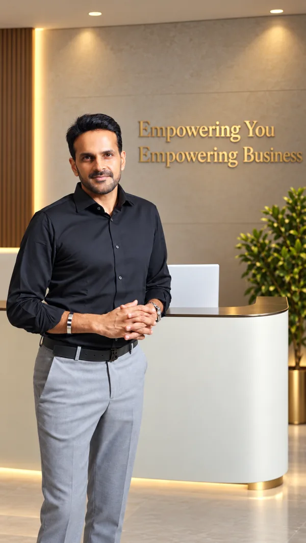 Coach Vijay Johar in front of the Empowering You, Empowering Business wall